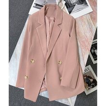 粉色西装外套女春秋季新款韩版休闲气质上衣双排扣学生宽松小西服