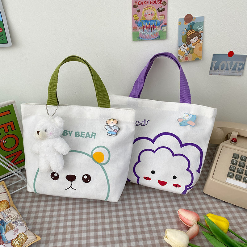 high-looking canvas bag women‘s fresh portable lunch bag shopping cute cartoon bear student handbag