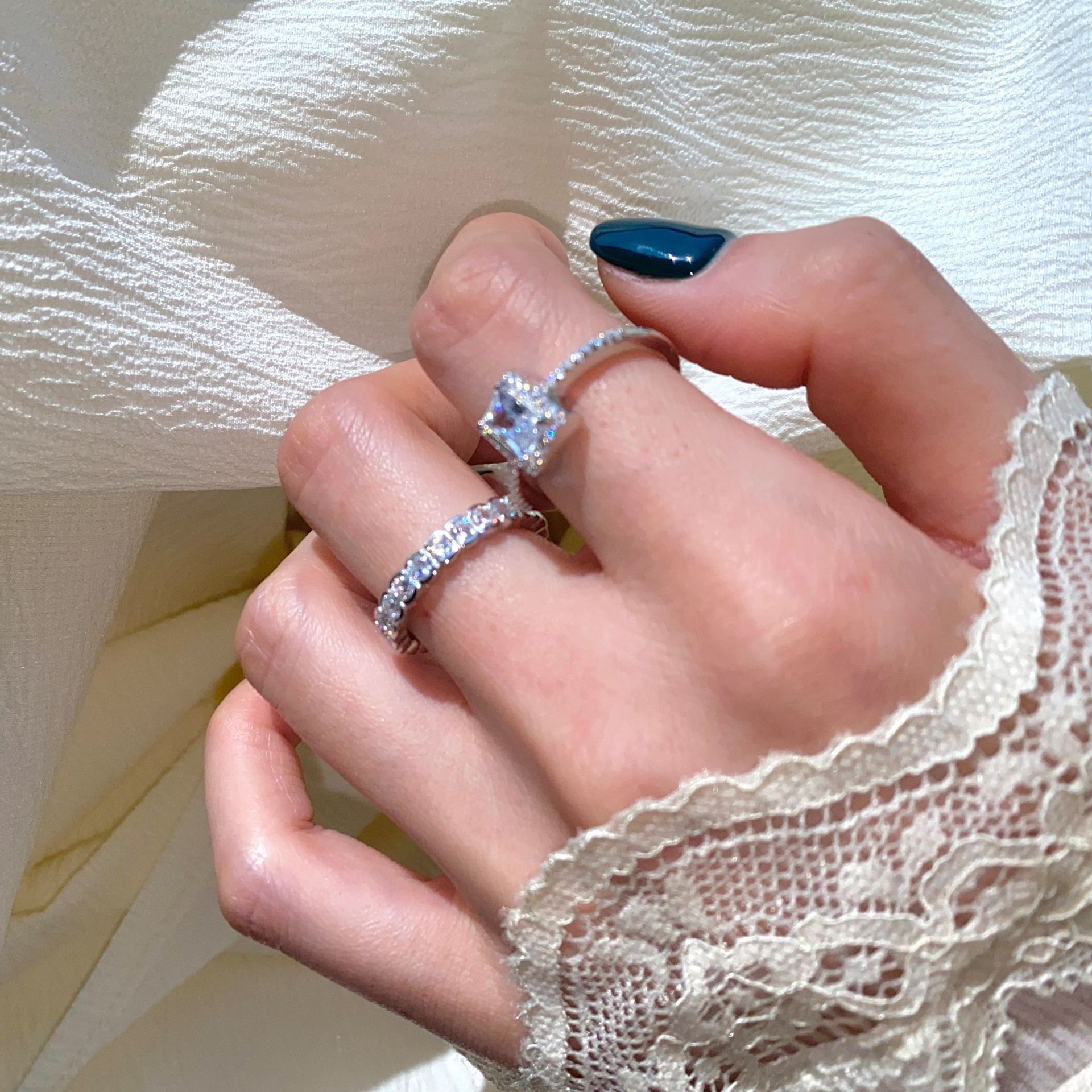 925纯银钱日系简约一圈钻戒指ins冷淡风超闪宿圈指环百搭轻奢5852