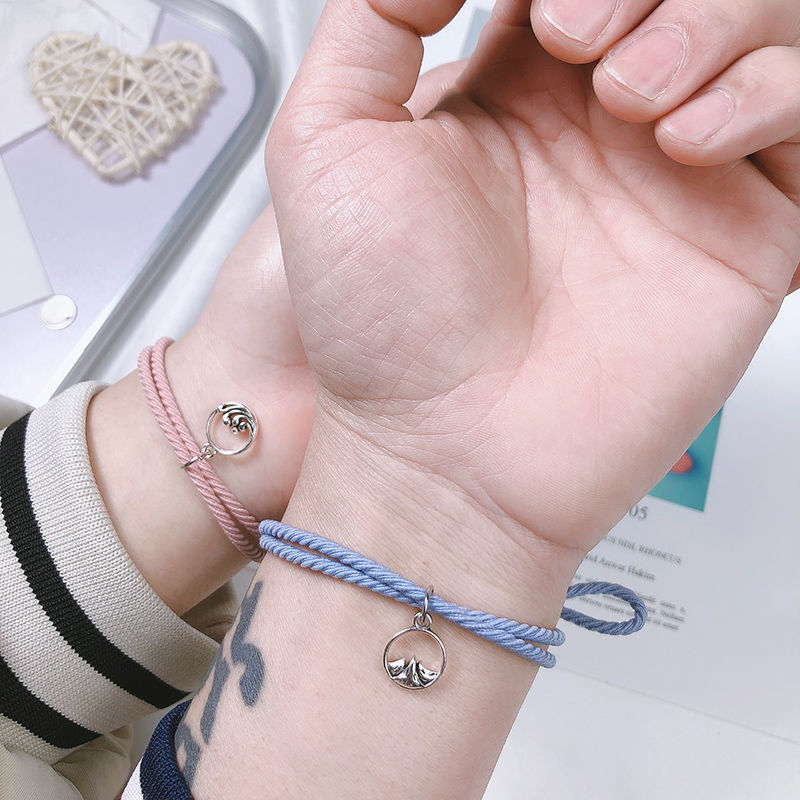 海誓山盟情相吸情侣手链手环小皮筋送男朋友闺蜜礼物学生韩版两用