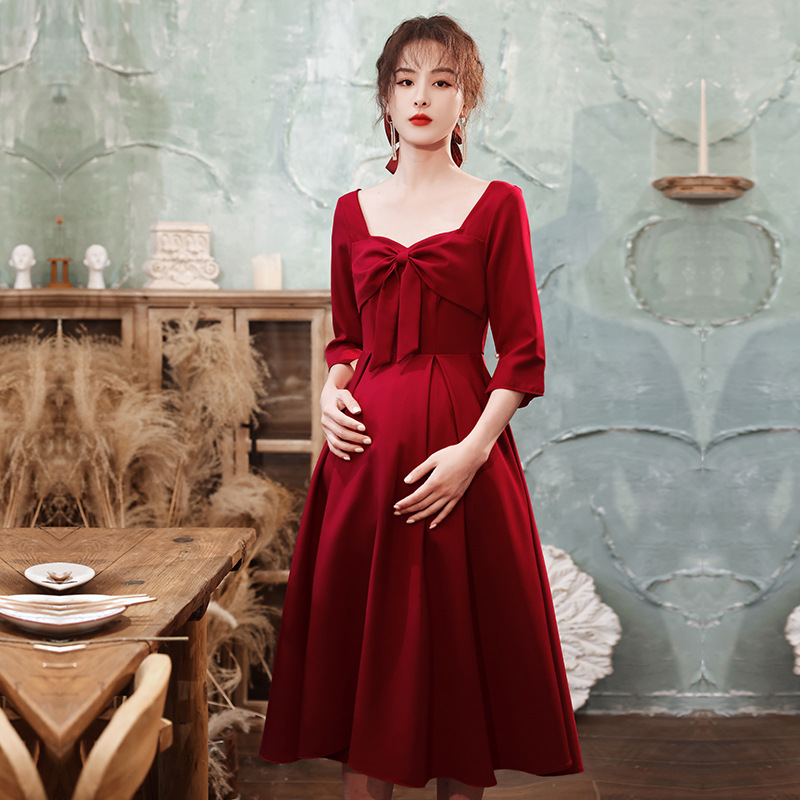 孕妇敬酒服新娘结婚礼服大码胖mm遮肚子红色订婚回门连衣裙女批发