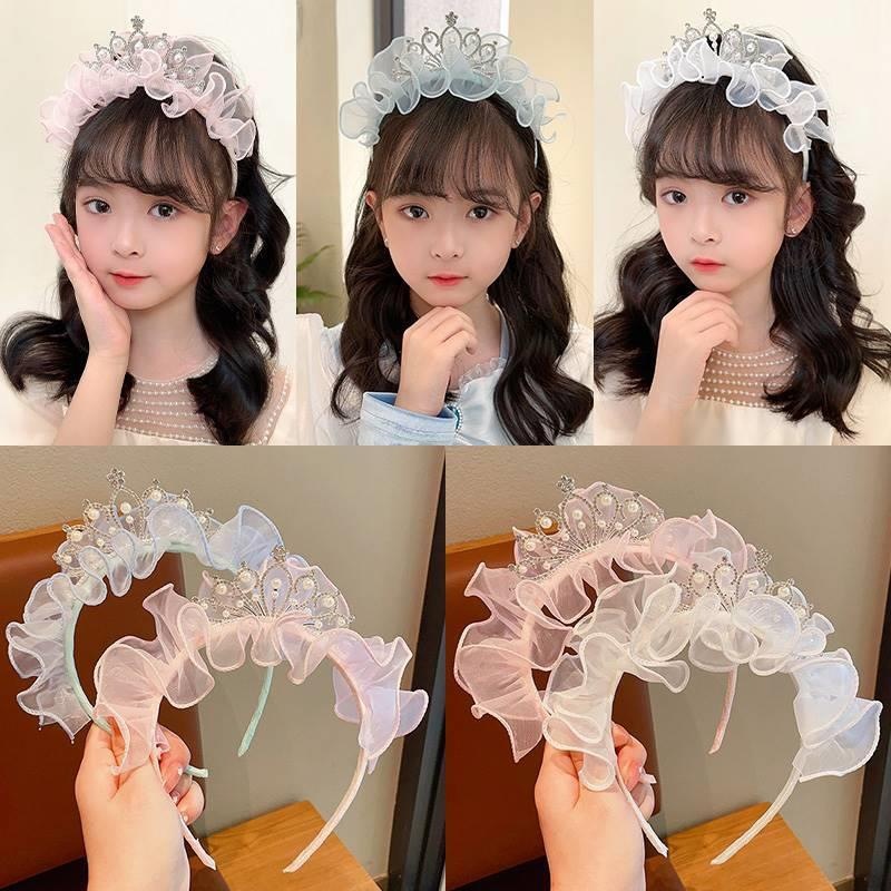 儿童网纱珍珠皇冠发箍公主气质头饰小女孩超仙甜美头箍女童发卡夏
