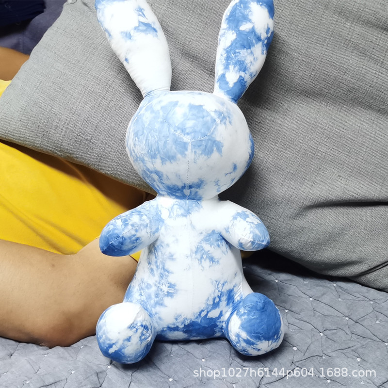 云兮蓝染 板蓝根植物染兔子摆件 云南白族扎染布艺玩具兔 玩偶兔