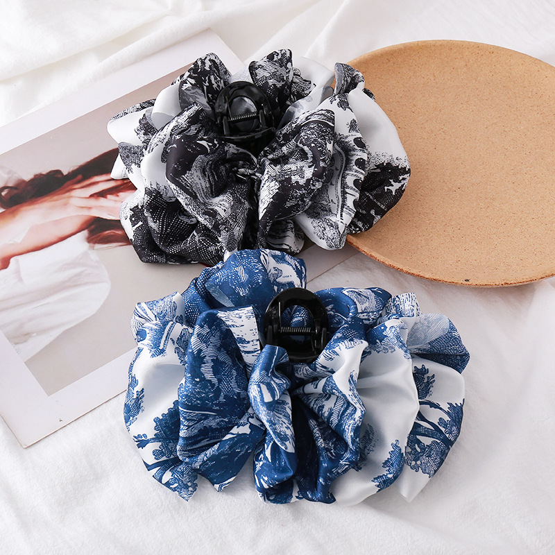 bow hair clip new chinese ink printing bow claw clip updo shark clip