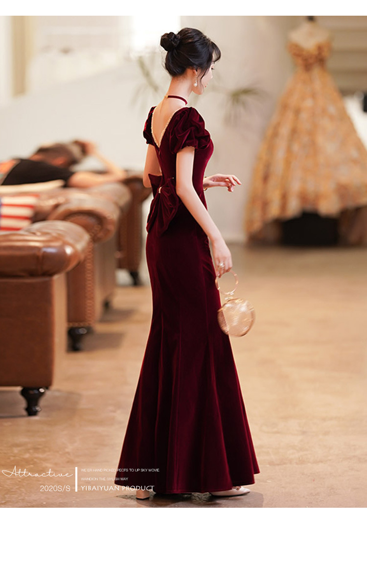 鱼尾酒红色敬酒服晚礼服女新娘修身气质2022新款宴会长款丝绒礼服