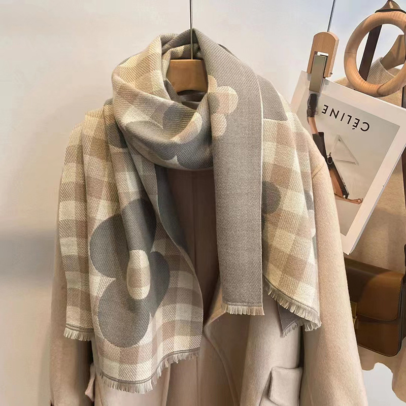 Cashmere-like Small Plaid Scarf Female Winter Korean Style Student Japanese Style Scarf Versatile Artistic Warm Internet Celebrity Shawl