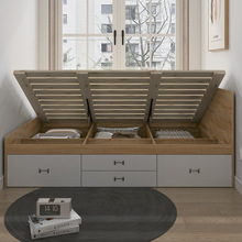 K31C单人床1.2米m榻榻米床成人现代简约侧开实木排骨架气压储物床
