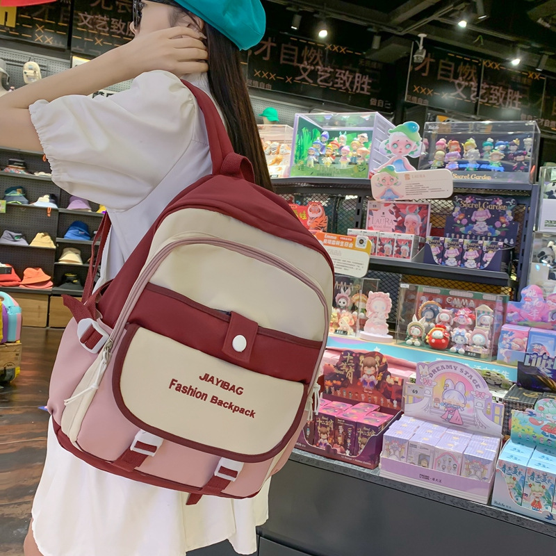 New Japanese Ins Fashion Backpack Female Partysu Backpack Simple Color Matching Student Schoolbag