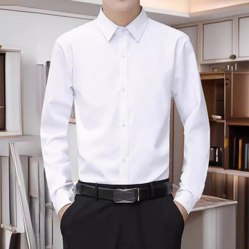 白衬衫男士长袖春秋季商务休闲免烫抗皱蓝黑色衬衣职业上班工装寸