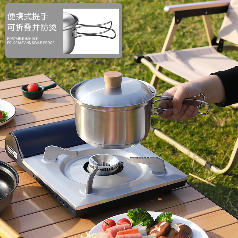 Outdoor Jacketed Kettle Picnic Camping Stainless Steel Pot Frying Pan Portable Camping Cookware Portable Gas Stove Applicable Set Pot