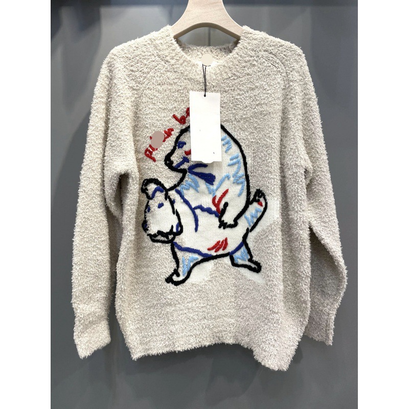 ed家秋冬新款时髦北极熊图案字母提花羊毛针织上衣洋气慵懒风毛衣