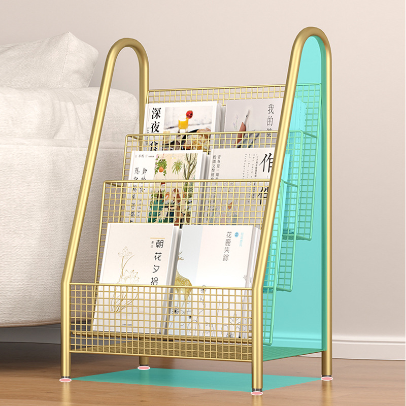 Magazine Rack Simple Bookshelf Newspaper Rack Iron Storage Rack Floor Newspaper Rack Desk Integrated Book Storage Rack