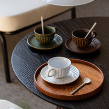 莳绘金缮日式复古粗陶咖啡杯高档精致轻奢高级感下午茶杯碟套装