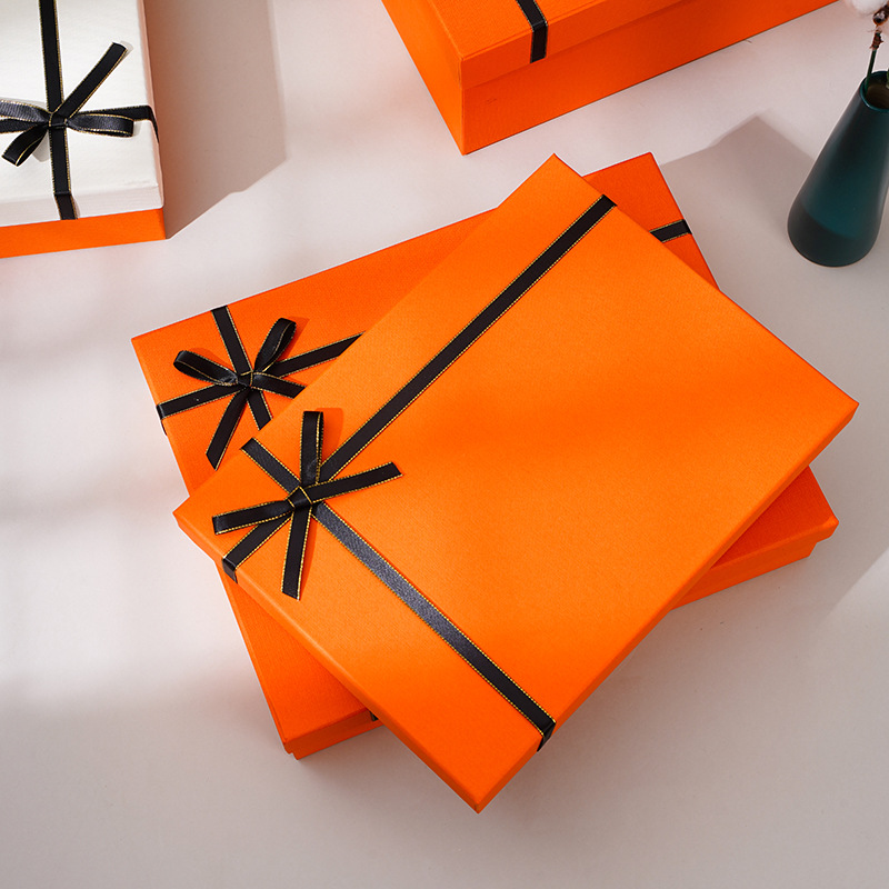 橙色礼品盒现货天地盖礼盒印制logo围巾衬衫家居服包装盒礼物盒子