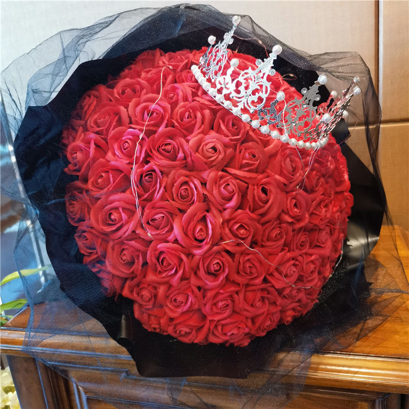 99朵香皂玫瑰花生日礼物女生花蓝色妖姬假花花红玫瑰手捧花束