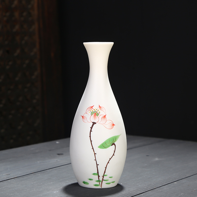 中式手绘陶瓷白瓷花瓶佛堂桌面供佛观音玉净瓶装饰插花净水瓶摆件