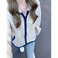 软糯奶fufu毛衣拉链针织开衫外套女早春季设计感慵懒风Polo领上衣
