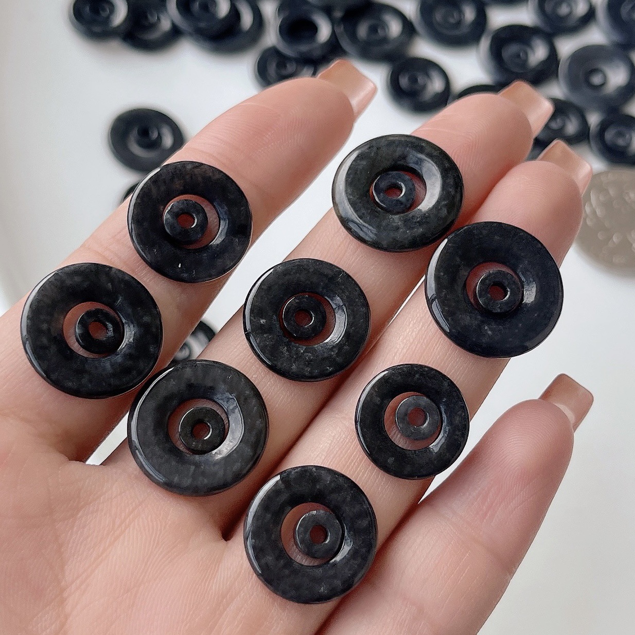 天然翡翠乌鸡子母扣配件平安扣甜甜圈手工diy手链项链配饰批发