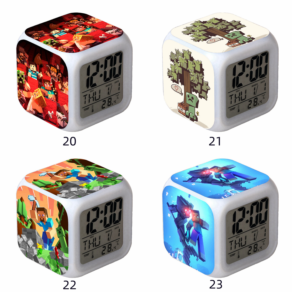 mc 我的世界七彩闹钟led变色灯光 动漫卡通时钟 学生静音夜光灯钟