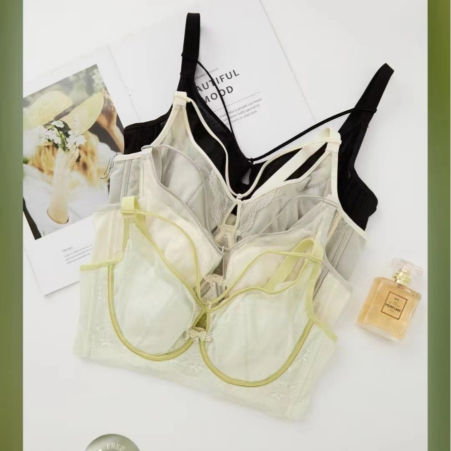6118性感超薄兔耳朵水晶杯内衣女大胸显小收副乳调整型文胸罩套装