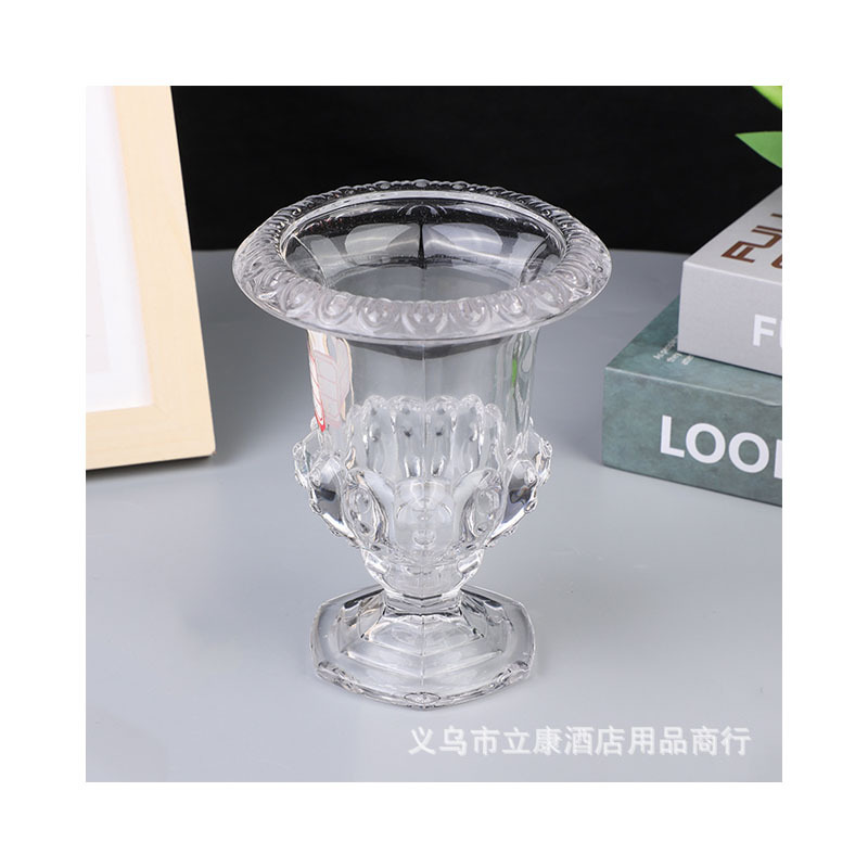 Factory Full Box Wholesale French Retro Affordable Luxury Roman Goblet Lace Mouth Hotel Flower Arrangement Glass Vase Decoration