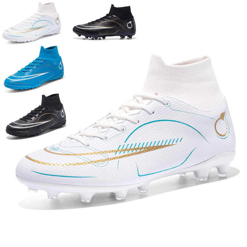 跨境外贸足球鞋男高帮ag长钉tf碎钉青少年学生训练鞋人造草坪比赛