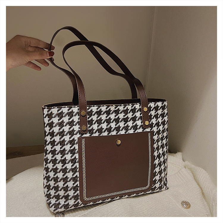 Autumn and Winter Simplicity New Korean Style Houndstooth Large Capacity Handbag Fashionable Plaid Women's Tote Bag Internet Celebrity Shoulder Bag