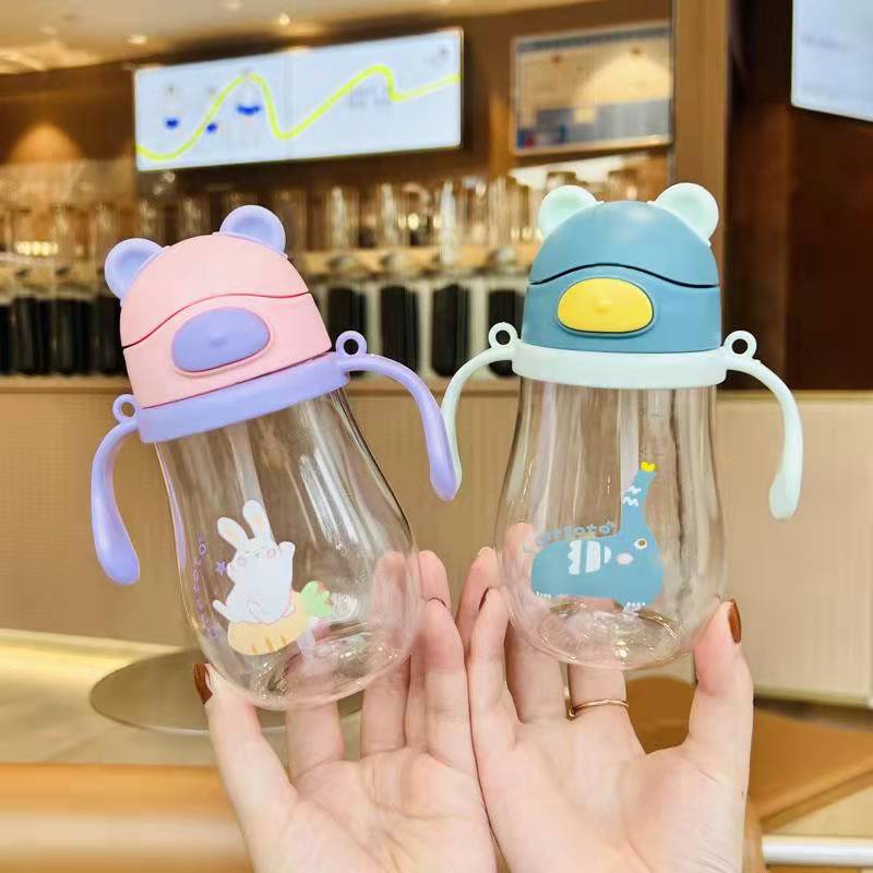 Factory Wholesale Children's Plastic Cup Handle Strap Baby Drink Learning Cup Pc Plastic Baby Straw Cup