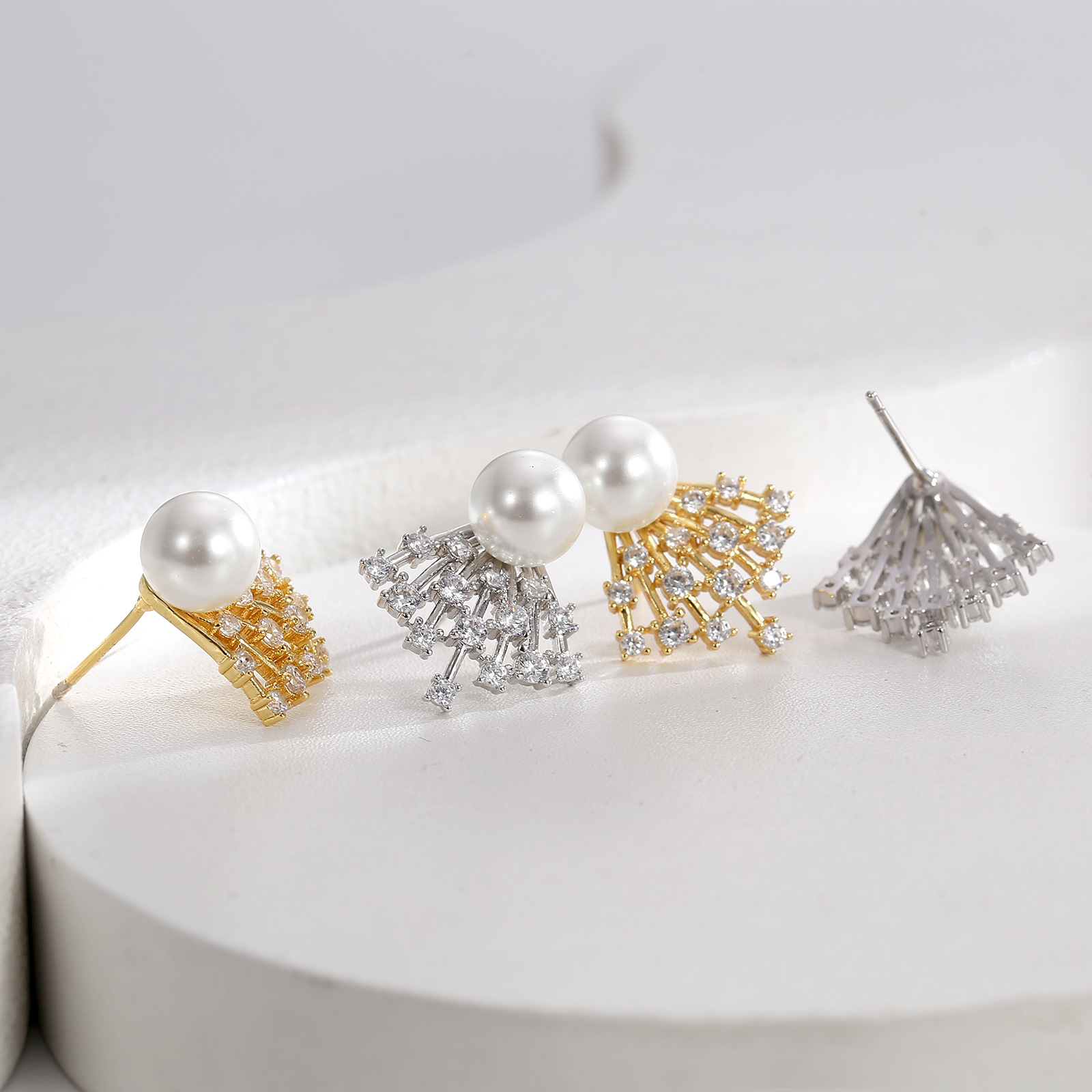 法式简约时尚锆石珍珠耳钉925银针耳饰轻奢高级感韩国气质小饰品