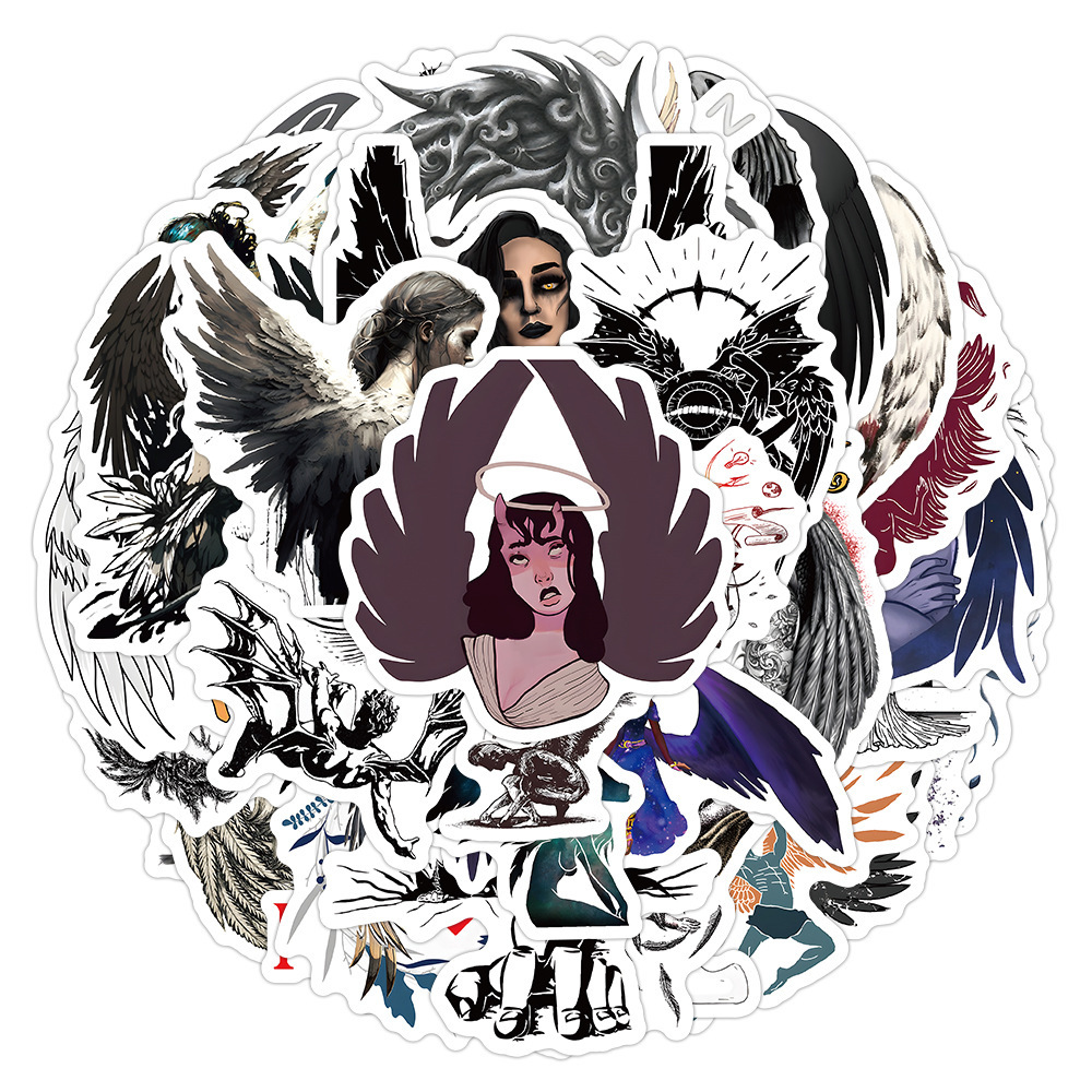 50张堕落天使涂鸦贴纸暗黑装饰行李箱汽车电脑手机水杯防水贴画