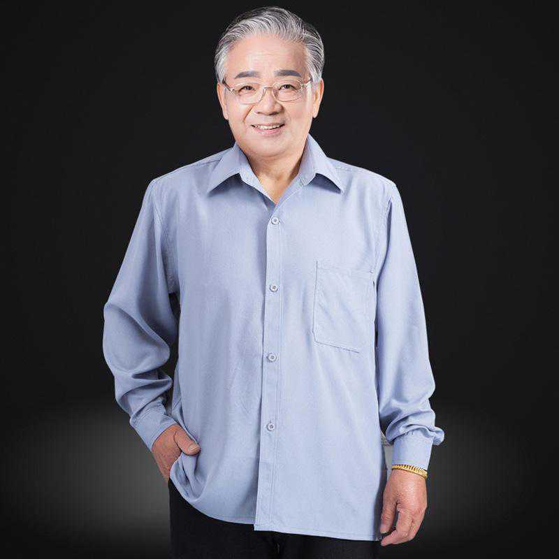 老爷爷夏季衣服男中老年长袖衬衫薄款爸爸夏装老人衬衣老年人男装