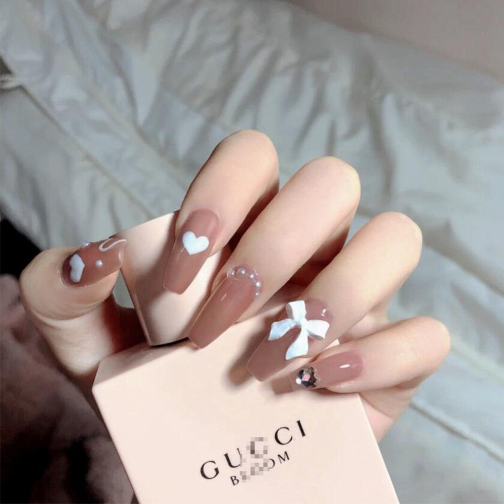 nail欧美热销时尚芭蕾甲片可拆卸穿戴甲 爱心蝴蝶结镶钻美甲贴片