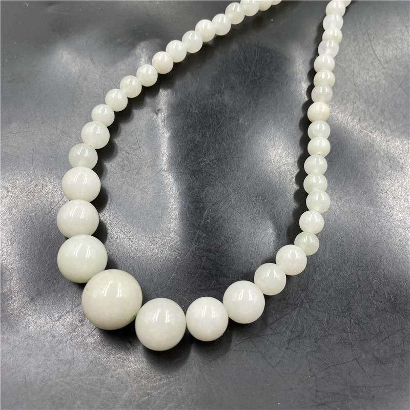 平价玉器 女款女式白底青佘太翠玉圆珠项链 塔链