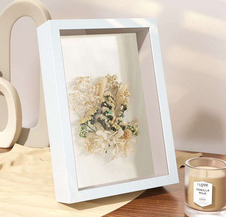 Square Three-Dimensional Dried Flower Frame Hollow Photo Frame and Picture Frame Wholesale Photos on the Table Ornaments Solid Wood Photo Frame DIY Frame Wall Hanging