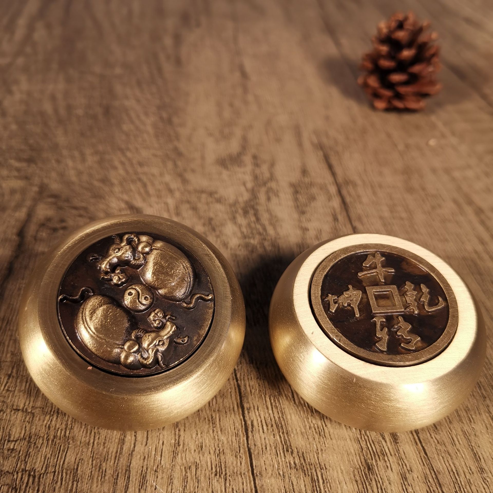 抖音纯铜转钱手把件 创意文玩黄铜钱手把工艺品摆件 赚钱手把件铜