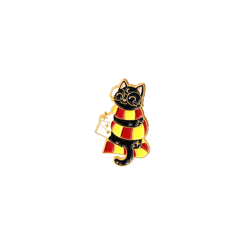 Cute Animal Badge Ornament Entrepreneurship Cartoon Dark Starry Sky Pattern Cat Shape Alloy Collar Brooch Wholesale