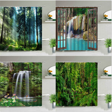 Forest Landscape Shower Curtains Tree Waterfall Mount Fuji跨