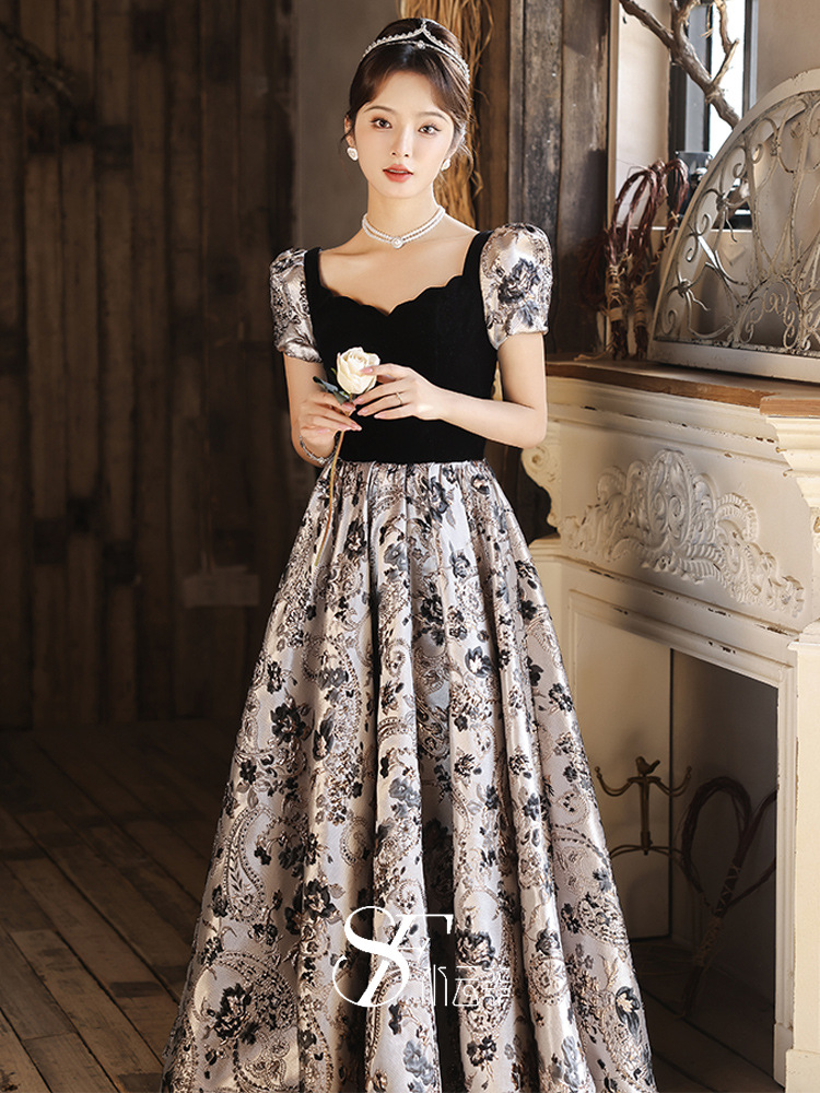 年会晚礼服女2023新款高端气质艺考宴会成人黑色连衣裙法式高级感