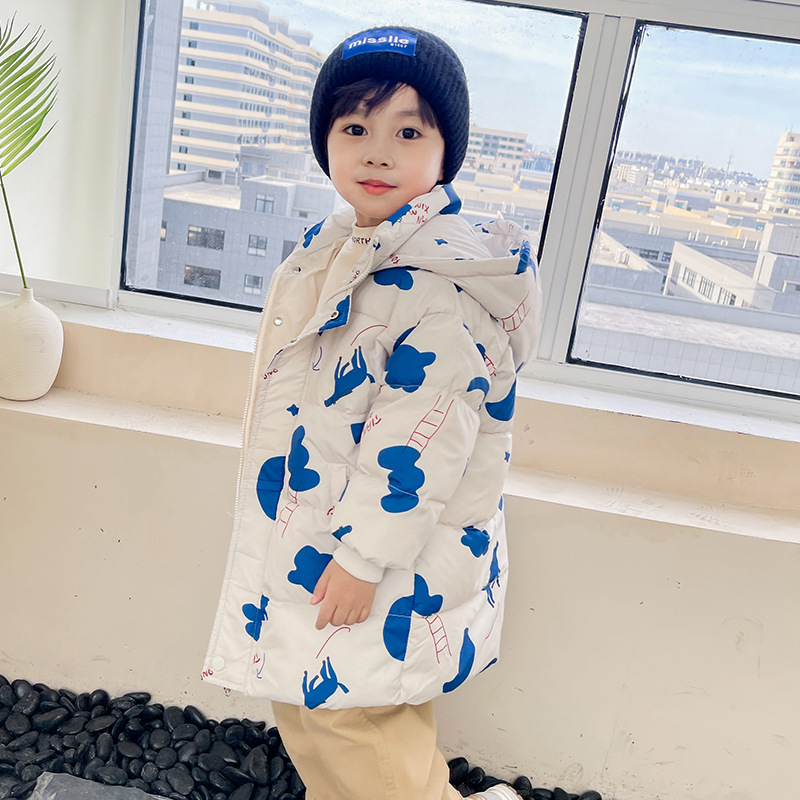 2023 New Children's down and Wadded Jacket Mid-Length Korean Style Boys and Girls Baby Cute Thickened Cotton Padded Coat