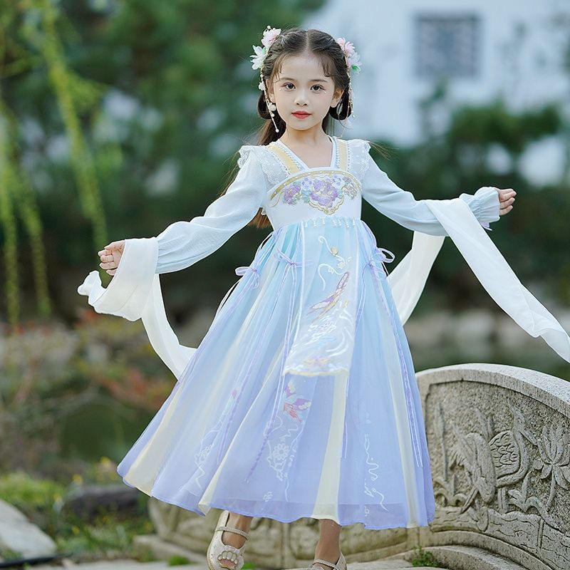 儿童汉服春秋超仙古装女童2024新款女孩古风唐装春款童装裙子春季