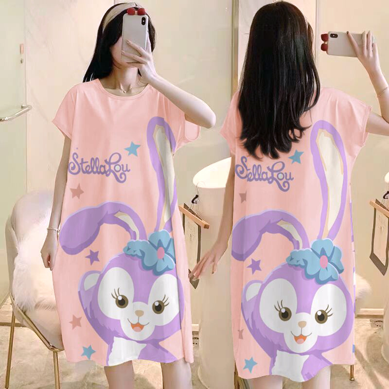 Tik Tok Live Stream High-Profile Figure Short-Sleeved Nightdress Women's Summer Korean Style Sweet Cartoon Cute Pajamas Women's plus Size Homewear