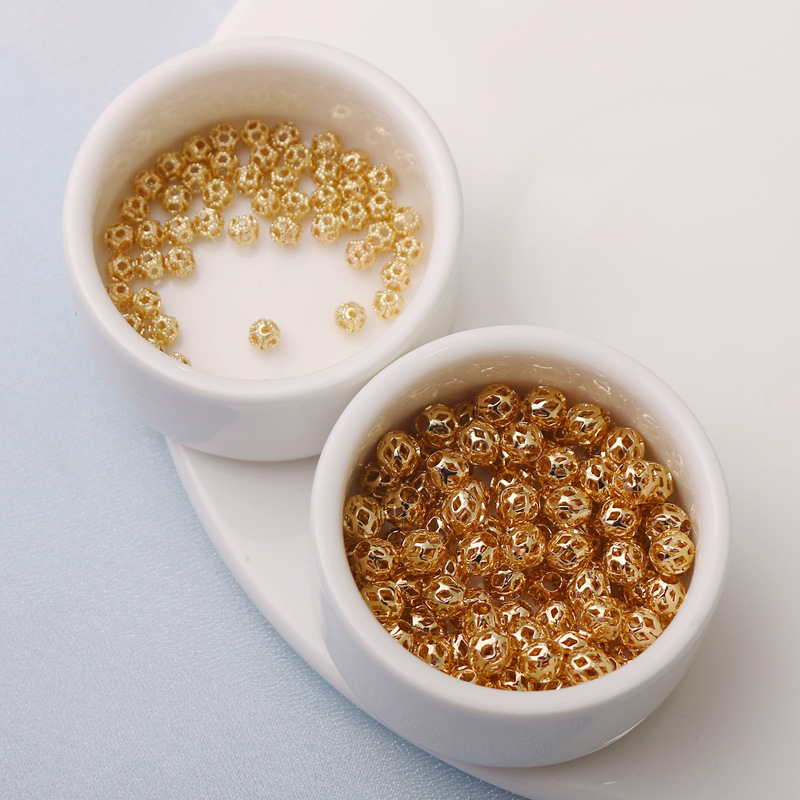 14k包金珠保色镂空球绣球隔珠吊珠圆球花珠diy手串饰珍珠项链