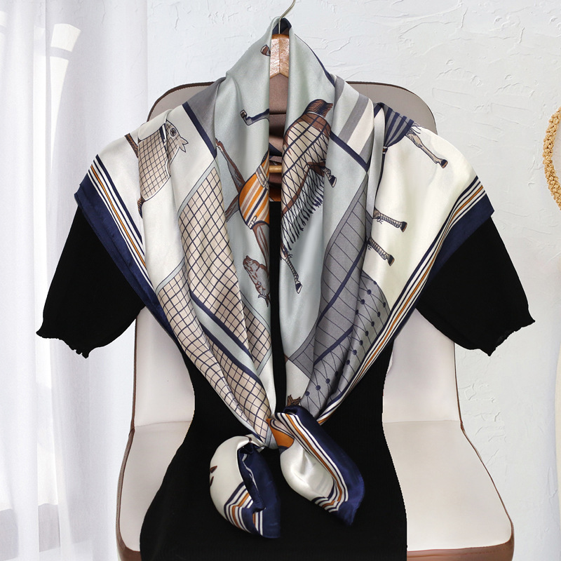 Spring and Autumn New 110cm Large Kerchief Downstream Hot Selling High-End Brocade Satin Printed Scarf Women‘s Waistcoat Horse Scarf