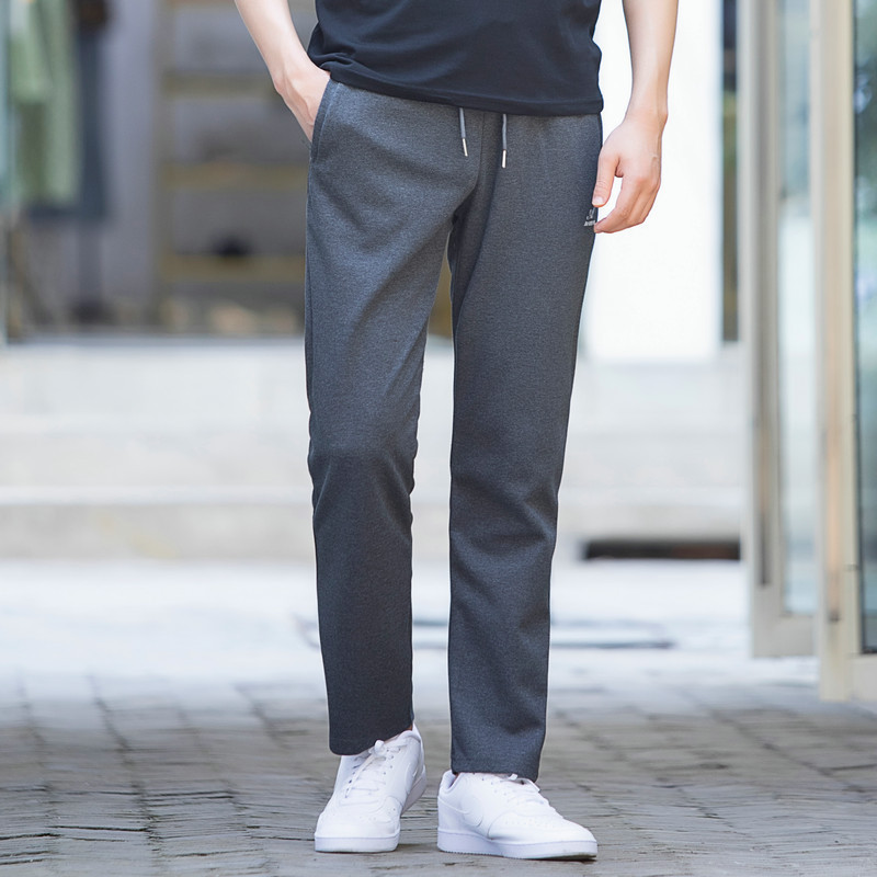 棉运动裤男宽松直筒长裤男士春秋休闲裤子中年灰色松紧腰卫裤冬