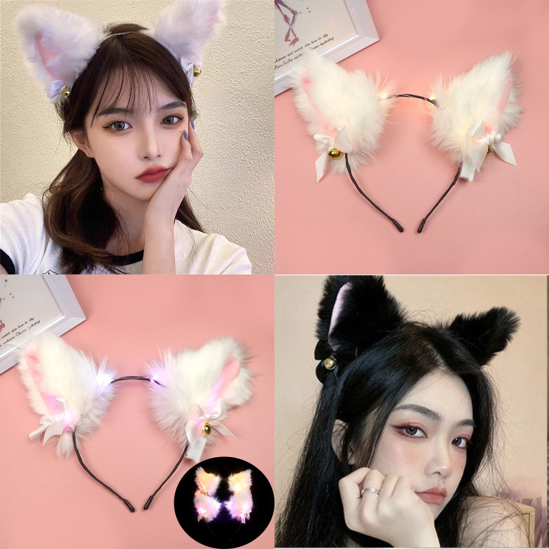 Internet Celebrity Luminous Feather Rabbit Ears Headband Plush Fox Ears Headdress Night Market Stall Toy Stall Wholesale
