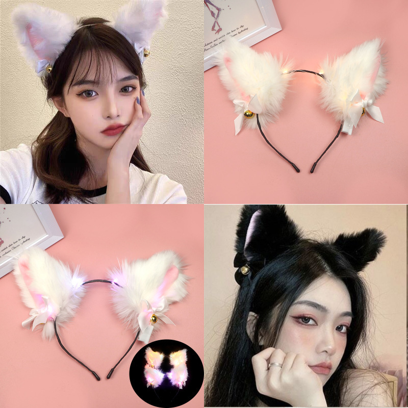 New Shiny Feather Rabbit Ears Hair Hoop Plush Fox Ears Stall Luminous Toy Night Market Stall Wholesale