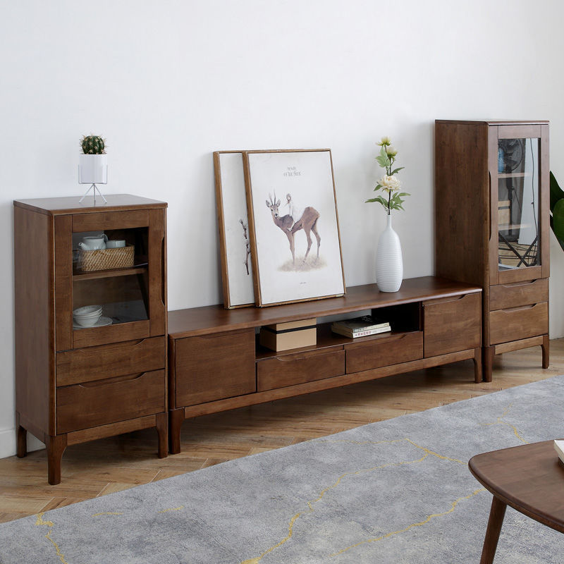 北欧全实木电视柜茶几组合现代简约客厅高低柜酒柜小户型卧室地柜