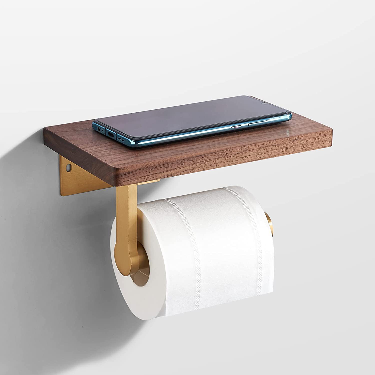 纸巾架胡桃木卫生间厕纸架免打孔厕实木纸架手机置物架卫生纸架