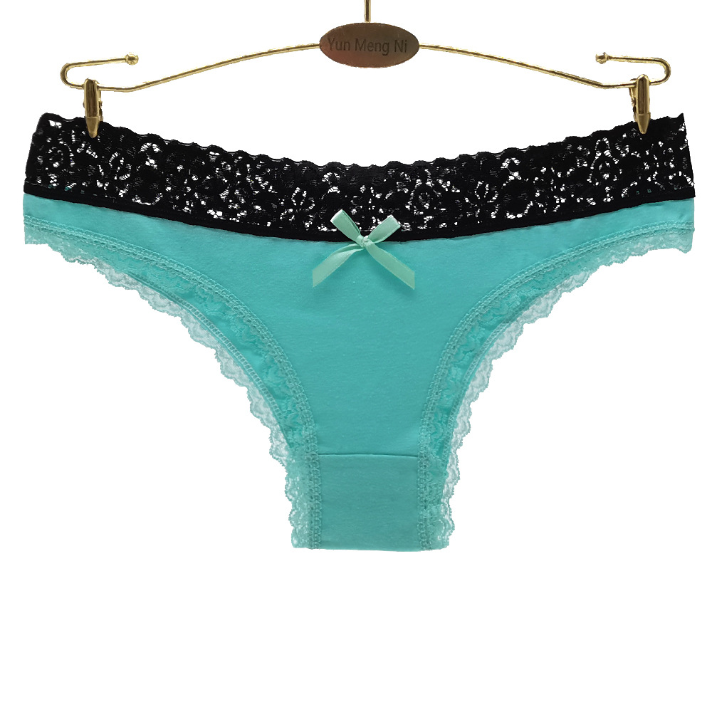 外贸货源女式内裤蕾丝边比基尼短裤棉质纯色女式三角裤批发