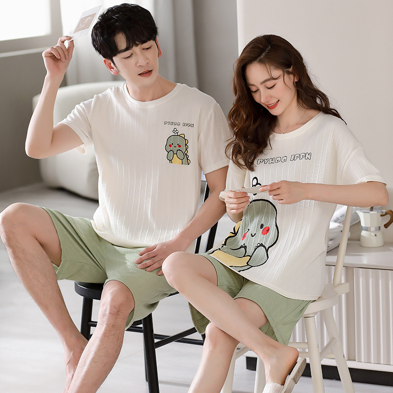 Summer Pajamas Women's Korean Short-Sleeved Shorts Pure Cotton Couple Suit Women's Summer Young Lady plus Size Homewear Wholesale